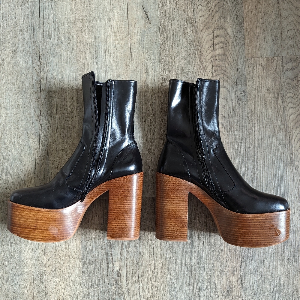 Free People x Jeffrey Campbell Black Mexique Mid Calf Brown Platform Heel Boots - Picture 5 of 8